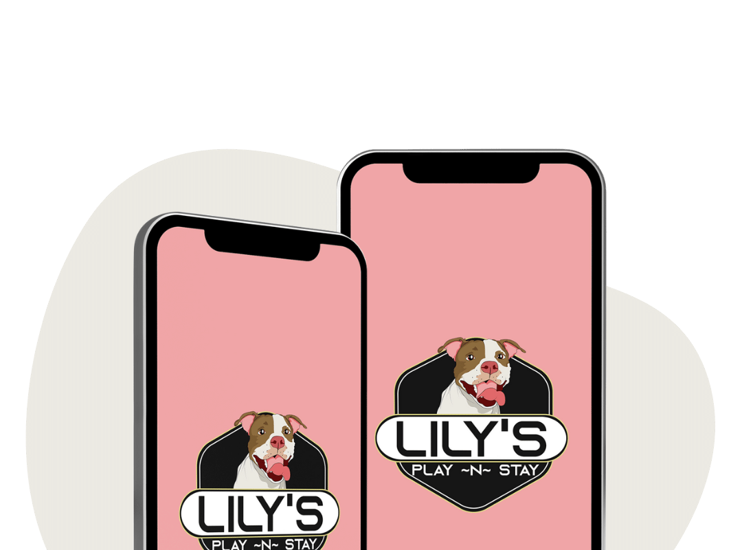Lily's Play-N-Stay mobile booking app shown on a smartphone